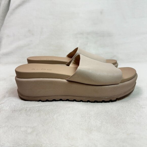 ALDO Sandals Flats Platform Slip On Slide Cream Faux Leather Womens 8 - Picture 10 of 14